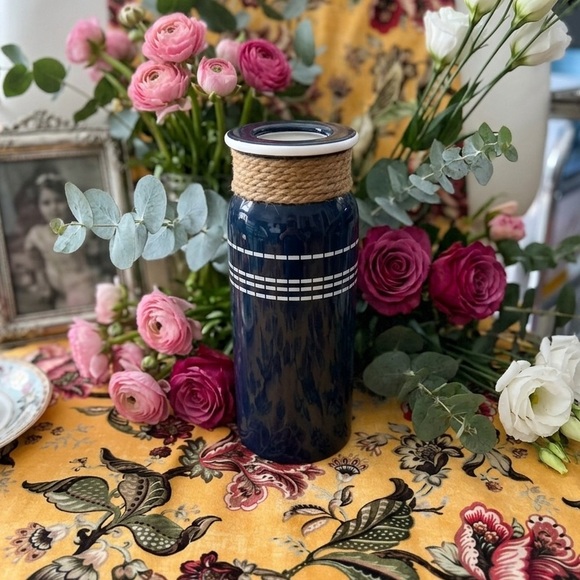 Other - Navy Ceramic Vase with Rope Accent